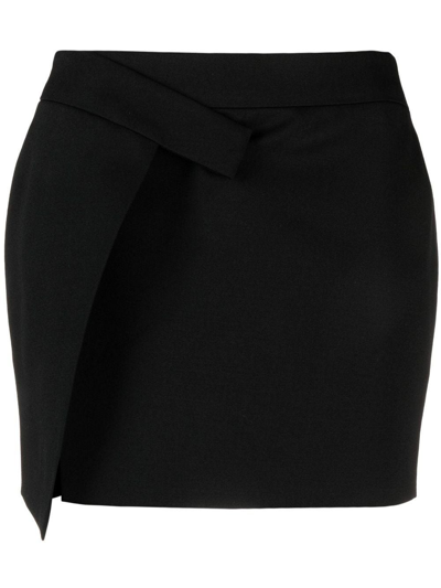 Attico Cloe Asymmetric Wool Mini Skirt In Nero