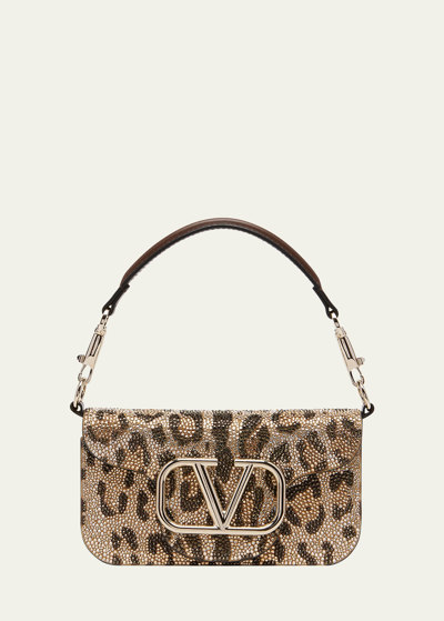 Valentino Garavani Loco Small Sparkling Leopard Rhinestone Shoulder Bag In Multicolor Teak B