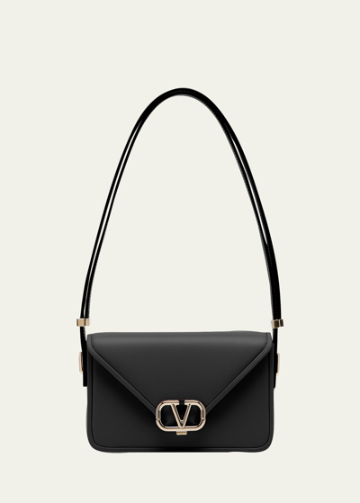 Valentino Garavani Small Vlogo Flap Leather Shoulder Bag In 0no Nero