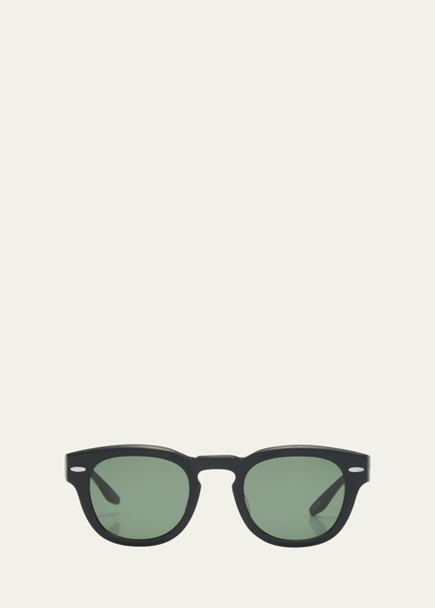 Barton Perreira Men's Demarco Keyhole-bridge Acetate Rectangle Sunglasses In Black Silver Gree