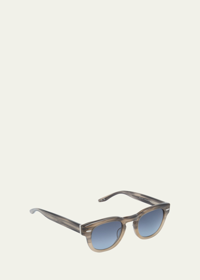 Barton Perreira Men's Demarco Keyhole-bridge Acetate Rectangle Sunglasses In Stonehenge Silver