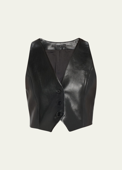 Alice And Olivia Women's Donna Vegan Leather Vest Top In Black