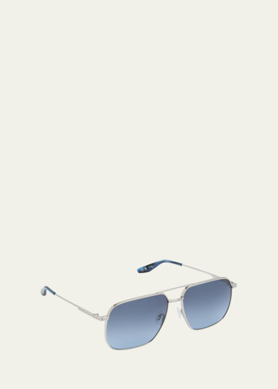 Barton Perreira X 007 Men's Royale Double-bridge Titanium Aviator Sunglasses In Silver Steel Blue
