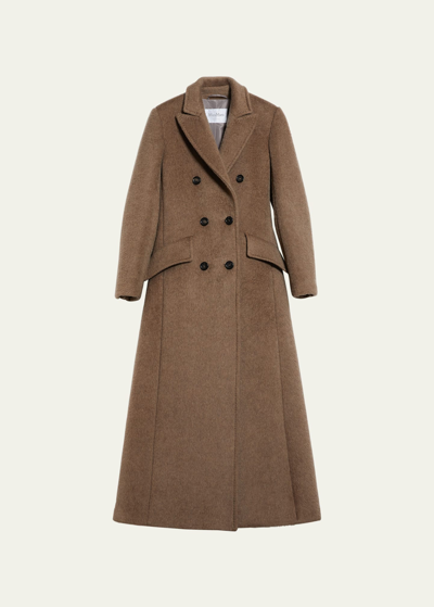 Max Mara Agar Long Double-breasted Wool Coat In Light Brown