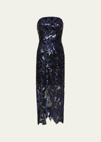 Milly Kait Strapless Sequinned Gown In Navy