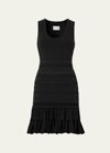 Milly Pepper Ribbed Ruffle-hem Knit Mini Dress In Black