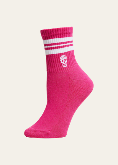 Alexander Mcqueen Stripe & Skull Sport Socks In Pink White