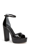 Paige Cory Ankle Strap Platform Sandal In Black Patent