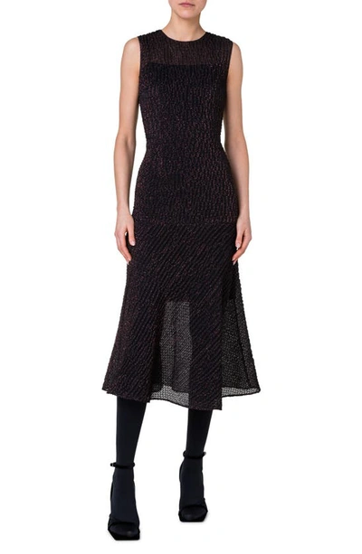 Akris Punto Metallic 3d Organzino Flared Midi Dress In Black Crimson
