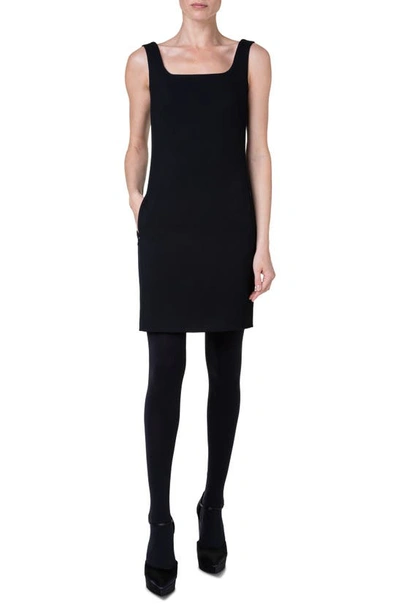 Akris Punto Square Neck Virgin Wool Dress In Black