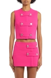 VERSACE DOUBLE BUTTON STRAP DETAIL FITTED CROP TOP