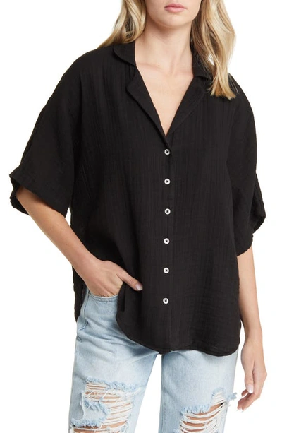 Rip Curl Premium Surf Cotton Gauze Button-up Shirt In Black