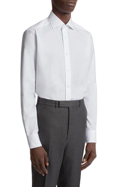 Zegna Centoventimila Couture Tonal Microstripe Button-up Shirt In White