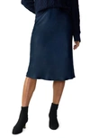 Sanctuary Everyday Satin Midi Skirt In Navy Reflection