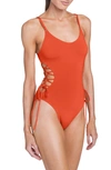 Robin Piccone Aubrey Lace-up One-piece In Red