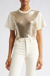 Rabanne Crop Metallic Embellishment Cotton Blend T-shirt In Gold