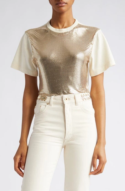 Paco Rabanne Chainmail-panel Cropped T-shirt In Gold