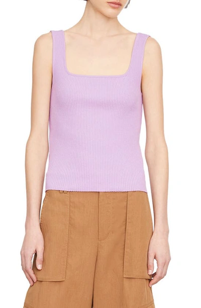 Vince Ribbed Square-neck Tank Top In Purple