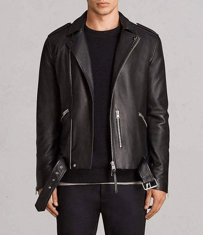 Pre-owned Allsaints Kaho Leather Biker Jacket In Black