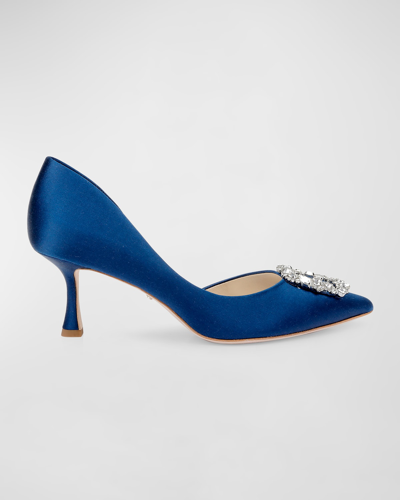 Badgley Mischka Fabia Embellished Pointed Toe Pump In Navy Satin