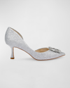 BADGLEY MISCHKA FABIA EMBELLISHED BUCKLE SATIN PUMPS