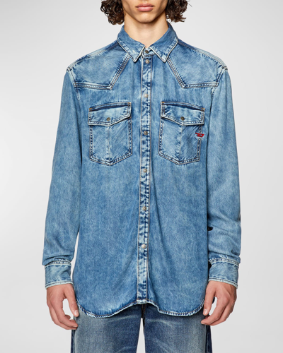 Diesel Western Shirt In Light Denim In Blue