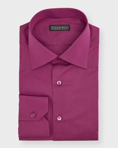 Stefano Ricci Men's Solid Barrel-cuff Dress Shirt In Purple