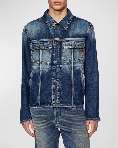 Diesel Trucker Jacket With Cut-off Waist In Blue