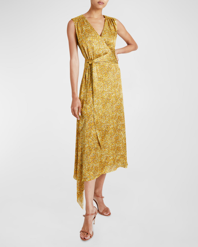 Santorelli Velia Abstract-print Faux Wrap Midi Dress In Dijon