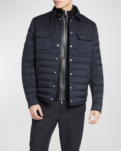 Moncler Fauscoum Virgin Wool & Quilted Nylon Down Jacket In Blue