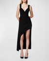 HERVE LEGER HARDWARE DRAPED MILANO HIGH-LOW BUSTIER GOWN