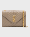 Saint Laurent Medium Envelope Chain Shoulder Bag In Gray/brown