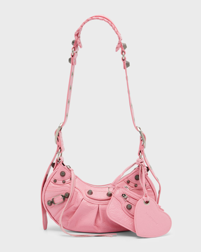 Balenciaga Le Cagole Xs Studded Patent-leather Shoulder Bag In 5812 Sweet Pink