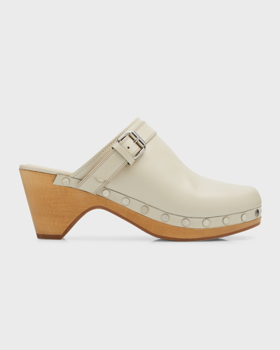 Isabel Marant Titya Leather Buckle Clogs In Chalk