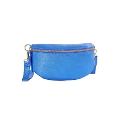 Miss Shorthair 6422mrb Metallic Royal Blue Italian Leather Half Moon Crossbody Bag