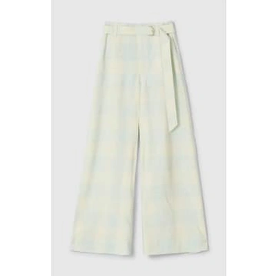 Rodebjer Checked Belted Palazzo Trousers In Blue