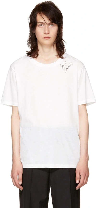 Saint Laurent Signature Logo Cotton T-shirt In 9744 White