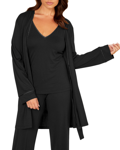 Cosabella Curvy Racerback Cami/pant & Robe 3-piece Set In Blackblack