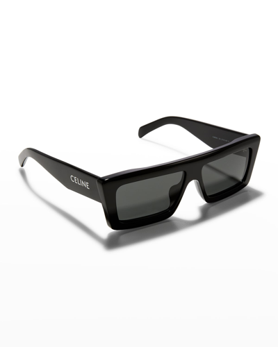 Celine Logo Rectangle Acetate Sunglasses In Black