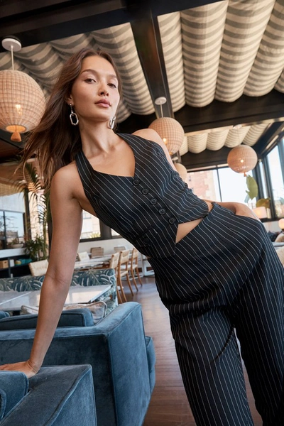 Lulus Pur-suit Of Chic Black And White Pinstripe Vest Tank Top