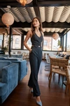 Lulus Pur-suit Of Chic Black Pinstripe Straight Leg Pants In Black
