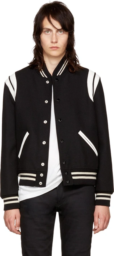 Saint Laurent Black & White Teddy Bomber Jacket
