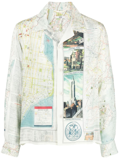 Bode New York City Map Silk Shirt In Multicolor