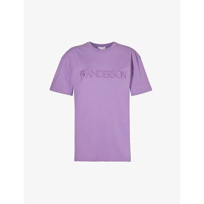 Jw Anderson Logo Embroidered T-shirt In Purple