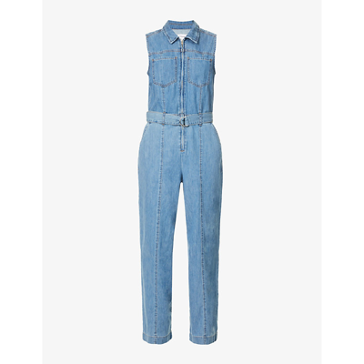 Melody Braided Strap Denim Jumpsuit In Lola Blue