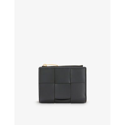 Bottega Veneta Womens Black-gold Intrecciato Logo-debossed Leather Wallet