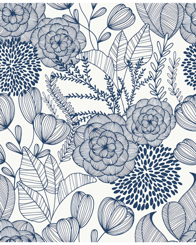 Nuwallpaper Navy Secret Garden Peel & Stick Wallpaper In Blue