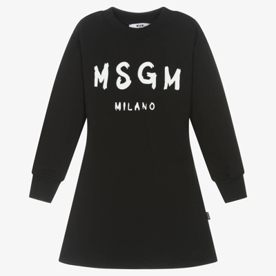 Msgm Kids'  Girls Black Cotton Jersey Dress