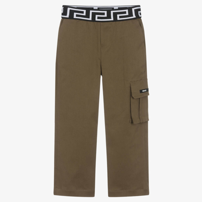 Versace Kids' Boys Khaki Green Cotton Greca Trousers