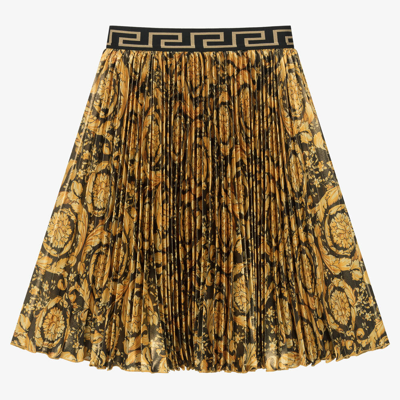 Versace Kids' Girls Gold & Black Satin Barocco Skirt
